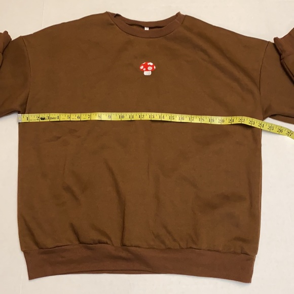Mushroom Embroidery Brown Pull Over Sweatshirt - Picture 5 of 8
